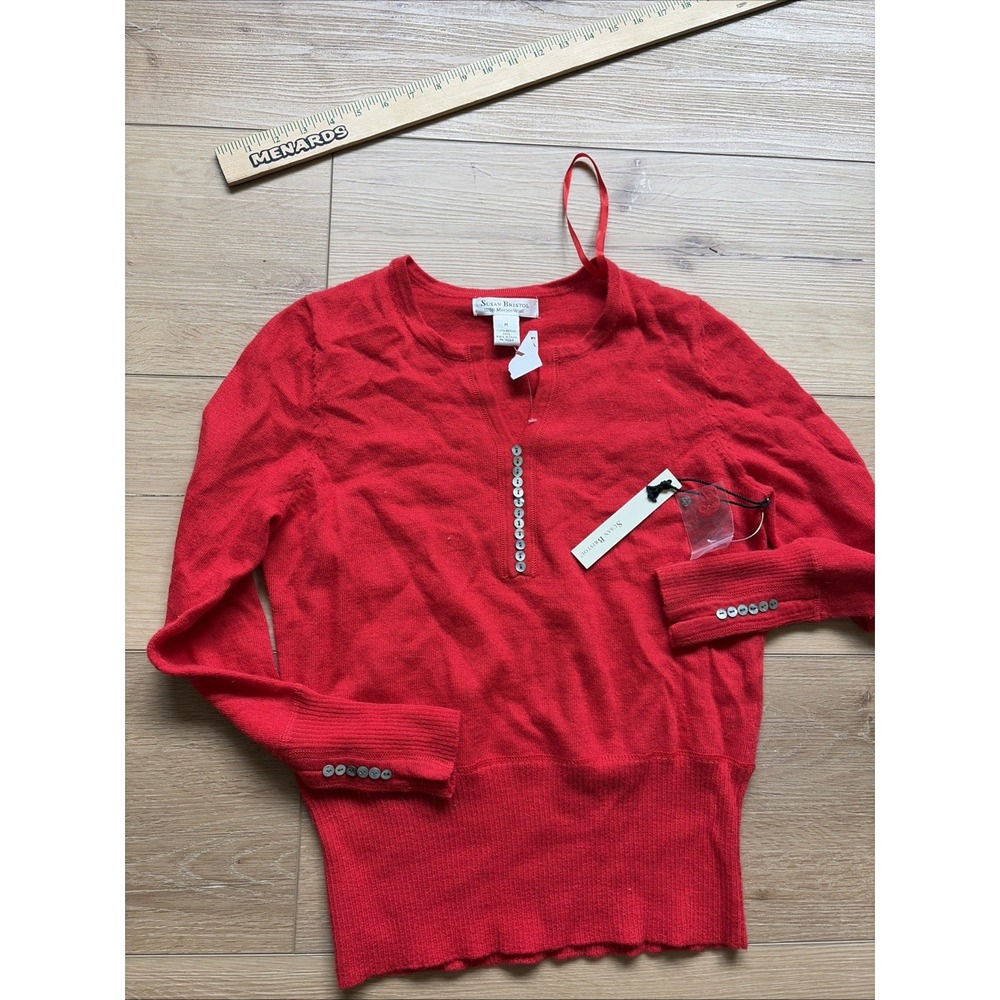 Susan Bristol Vintage 100% Merino Wool Red Sweater Women's Size Medium Pullover